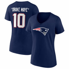 Drake Maye New England Patriots Women's Nickname V-Neck T-Shirt - Navy outlet