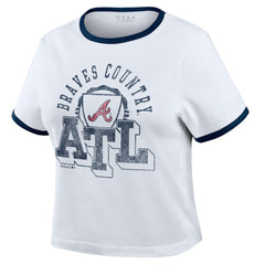 Atlanta Braves WEAR by Erin Andrews Women's Ringer Baby T-Shirt White