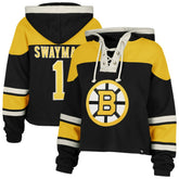 Jeremy Swayman Boston Bruins '47 Women's Superior Lacer Cropped Pullover Hoodie - Black Hoodies