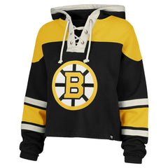 Jeremy Swayman Boston Bruins '47 Women's Superior Lacer Cropped Pullover Hoodie - Black Hoodies