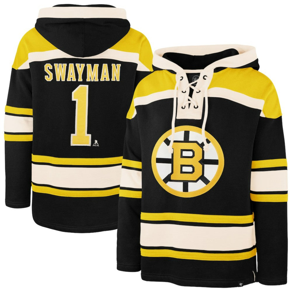 Jeremy Swayman Boston Bruins '47 Player Name & Number Lacer Hoodie - Black Hoodies