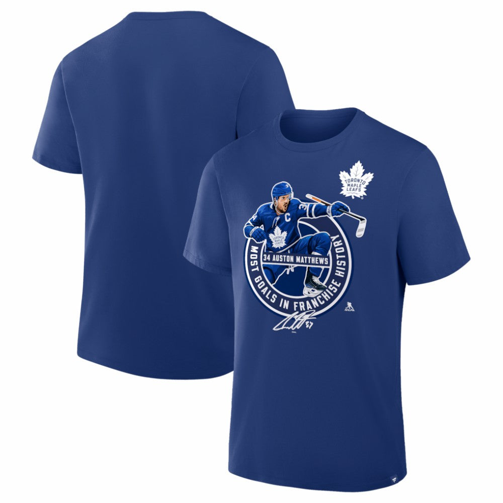 Auston Matthews Toronto Maple Leafs Most Goals in Franchise History T-Shirt - Blue T-shirts