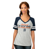 Detroit Tigers G-III 4Her by Carl Banks Women's Goal Line Raglan V-Neck T-Shirt Heather Gray