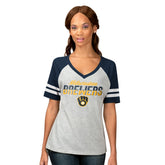 Milwaukee Brewers G-III 4Her by Carl Banks Women's Goal Line Raglan V-Neck T-Shirt Heather Gray