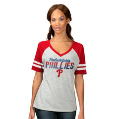 Philadelphia Phillies G-III 4Her by Carl Banks Women's Goal Line Raglan V-Neck T-Shirt Heather Gray