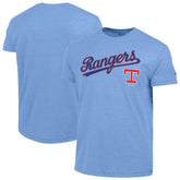Texas Rangers Champion Cooperstown Wordmark Lockup Tri-Blend T-Shirt Light Blue