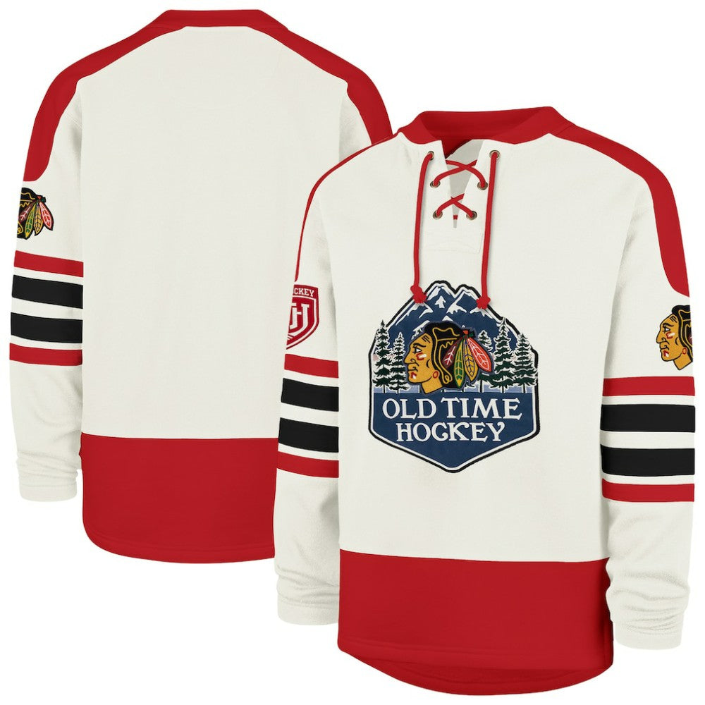 Chicago Blackhawks '47 Pond Hockey Trio Eternal Lacer Sweatshirt - Cream Sweatshirts