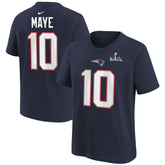 Drake Maye New England Patriots Youth Super Bowl LX Patch Name & Number T-Shirt - Navy discount