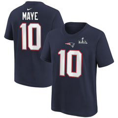 Drake Maye New England Patriots Youth Super Bowl LX Patch Name & Number T-Shirt - Navy discount