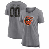 Baltimore Orioles Women's Heritage Personalized Any Name & Number Tri-Blend T-Shirt Gray