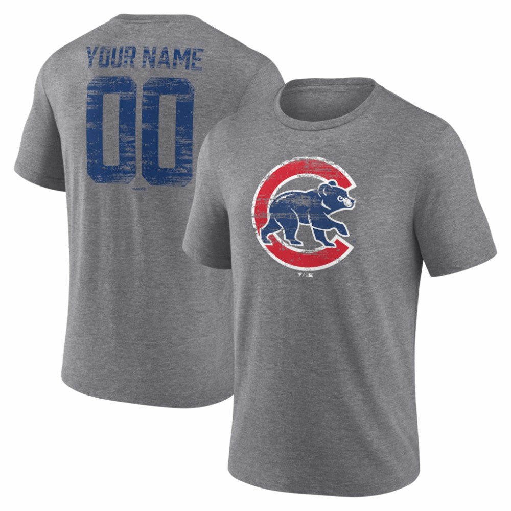 Chicago Cubs Heritage Personalized Any Name & Number Tri-Blend T-Shirt Gray