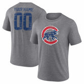 Chicago Cubs Heritage Personalized Any Name & Number Tri-Blend T-Shirt Gray