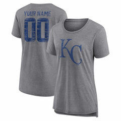 Kansas City Royals Women's Heritage Personalized Any Name & Number Tri-Blend T-Shirt Gray
