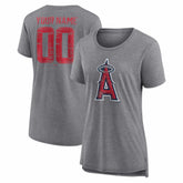 Los Angeles Angels Women's Heritage Personalized Any Name & Number Tri-Blend T-Shirt Gray
