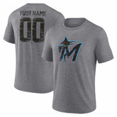 Miami Marlins Heritage Personalized Any Name & Number Tri-Blend T-Shirt Gray