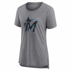 Miami Marlins Women's Heritage Personalized Any Name & Number Tri-Blend T-Shirt Gray
