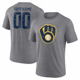 Milwaukee Brewers Heritage Personalized Any Name & Number Tri-Blend T-Shirt Gray