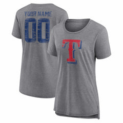 Texas Rangers Women's Heritage Personalized Any Name & Number Tri-Blend T-Shirt Gray