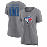 Toronto Blue Jays Women's Heritage Personalized Any Name & Number Tri-Blend T-Shirt Gray