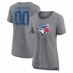 Toronto Blue Jays Women's Heritage Personalized Any Name & Number Tri-Blend T-Shirt Gray