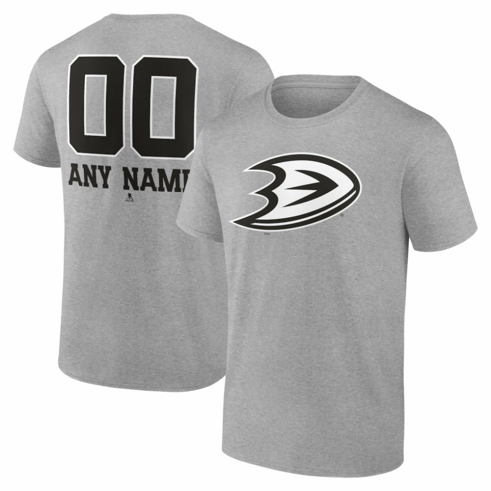 Anaheim Ducks Big & Tall Personalized Name & Number Monochrome T-Shirt - Gray T-shirts