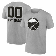Buffalo Sabres Big & Tall Personalized Name & Number Monochrome T-Shirt - Gray T-shirts