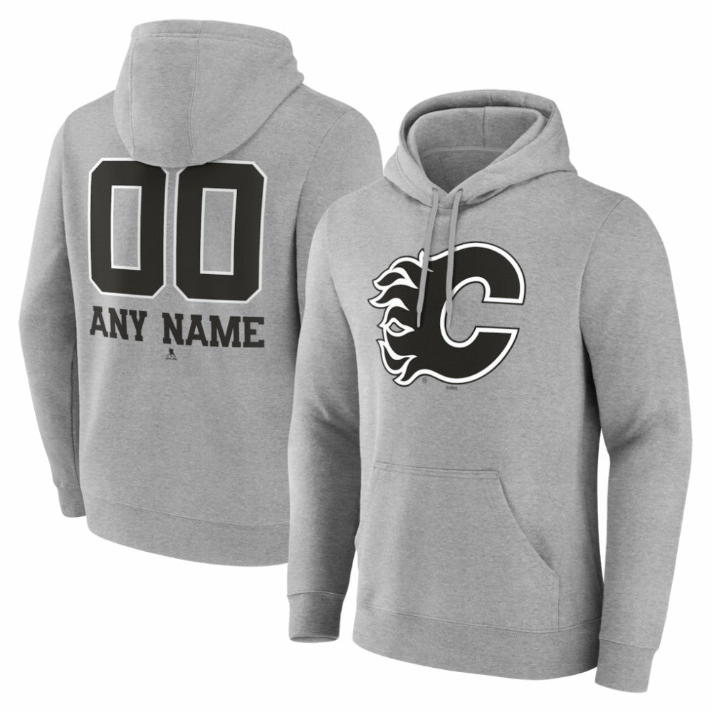 Calgary Flames Big & Tall Personalized Name & Number Monochrome Pullover Hoodie - Gray Hoodies