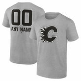 Calgary Flames Big & Tall Personalized Name & Number Monochrome T-Shirt - Gray T-shirts