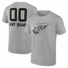 Detroit Red Wings Big & Tall Personalized Name & Number Monochrome T-Shirt - Gray T-shirts
