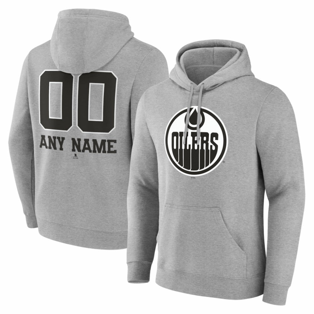 Edmonton Oilers Big & Tall Personalized Name & Number Monochrome Pullover Hoodie - Gray Hoodies