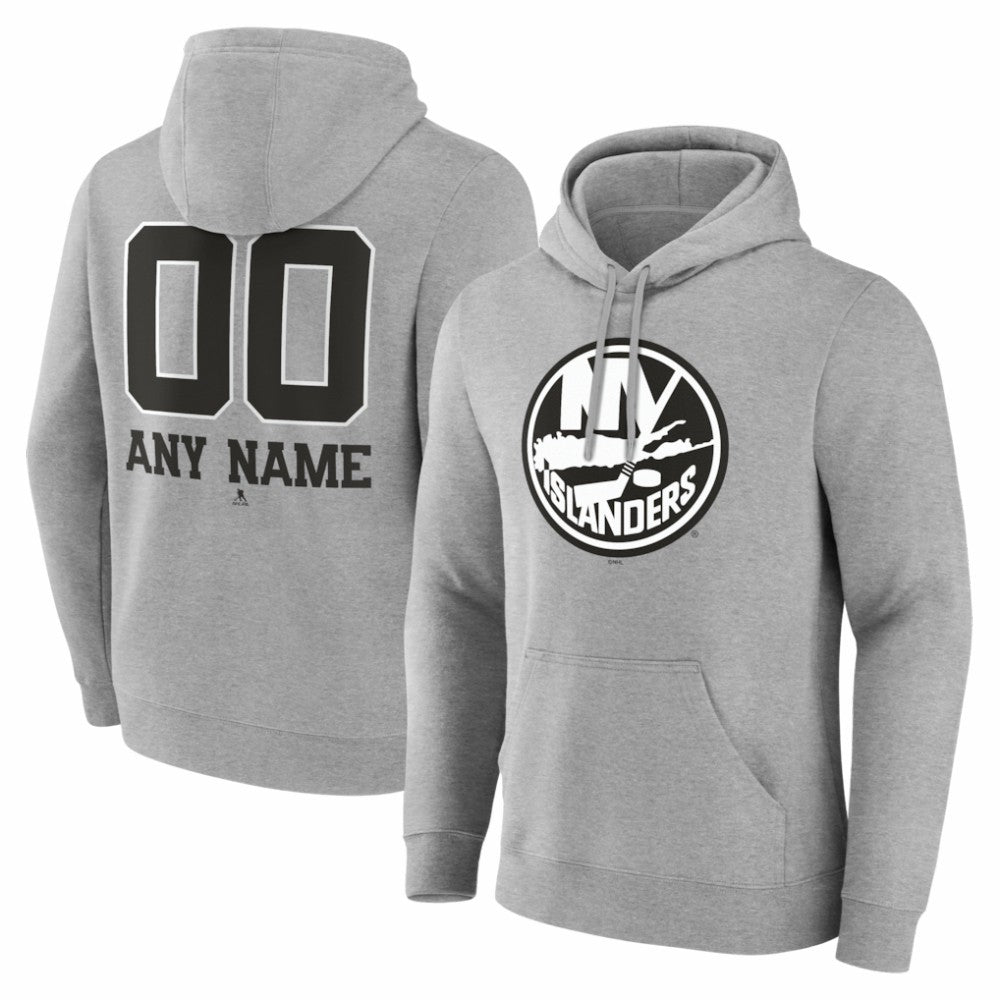 New York Islanders Big & Tall Personalized Name & Number Monochrome Pullover Hoodie - Gray Hoodies