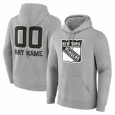 New York Rangers Big & Tall Personalized Name & Number Monochrome Pullover Hoodie - Gray Hoodies