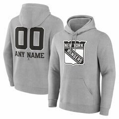New York Rangers Big & Tall Personalized Name & Number Monochrome Pullover Hoodie - Gray Hoodies
