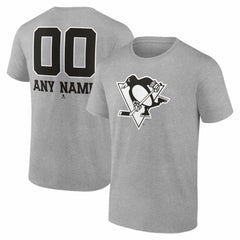 Pittsburgh Penguins Big & Tall Personalized Name & Number Monochrome T-Shirt - Gray T-shirts
