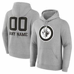 Winnipeg Jets Big & Tall Personalized Name & Number Monochrome Pullover Hoodie - Gray Hoodies