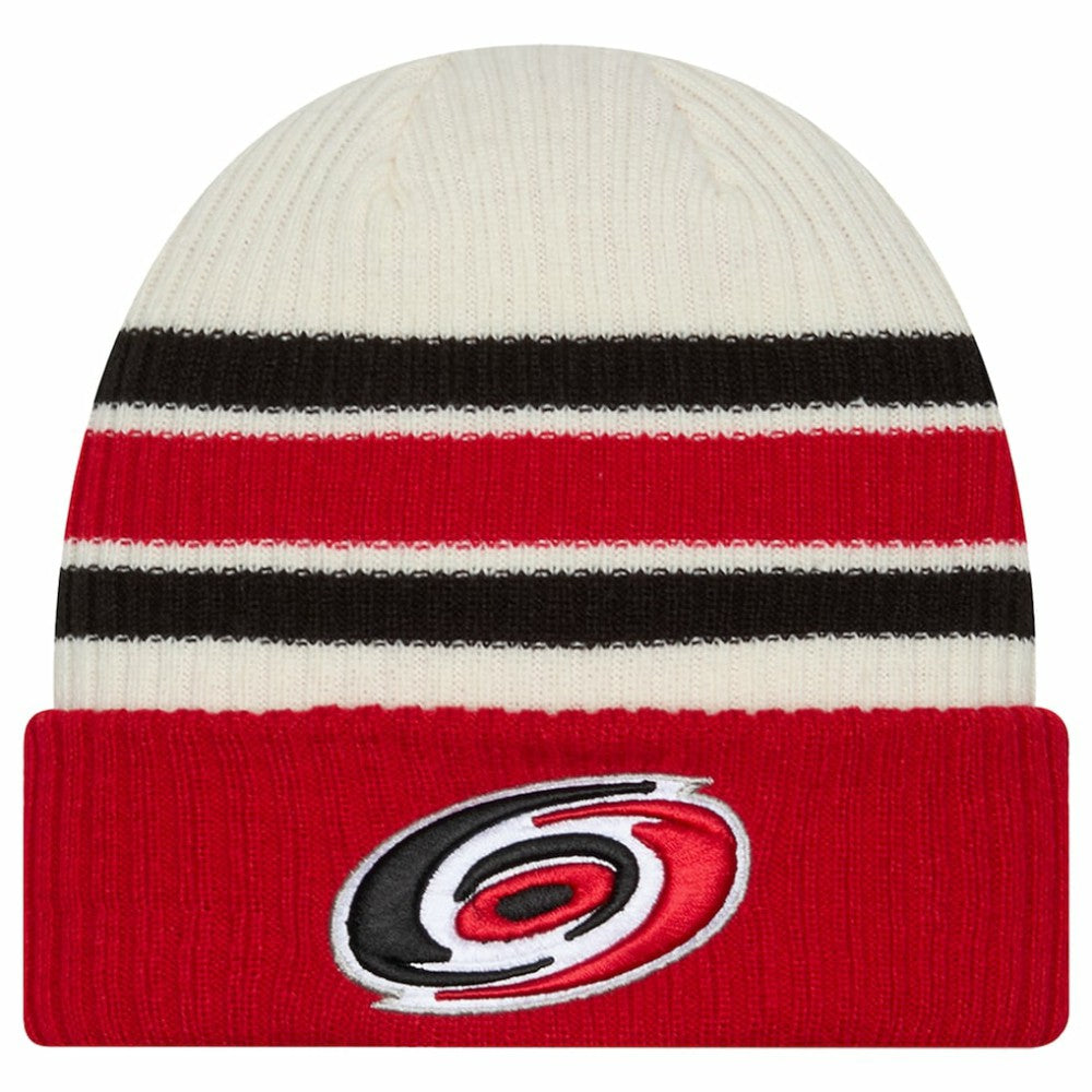 Carolina Hurricanes New Era Vintage Cuffed Knit Hat - Cream/Red Hats