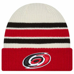Carolina Hurricanes New Era Vintage Cuffed Knit Hat - Cream/Red Hats