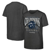 Seattle Seahawks Youth Super Bowl LX Champions Prestigious Run Helmet T-Shirt - Charcoal for sale