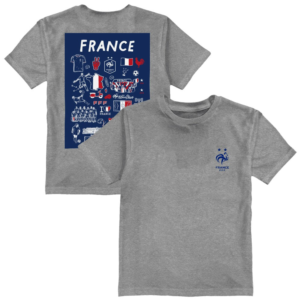 France National Team Vive La Fete Youth Impressions Artwork T-Shirt - Gray for sale