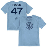 Phil Foden Manchester City Vive La Fete Youth Player Name & Number Color Badge T-Shirt Discount - Light Blue