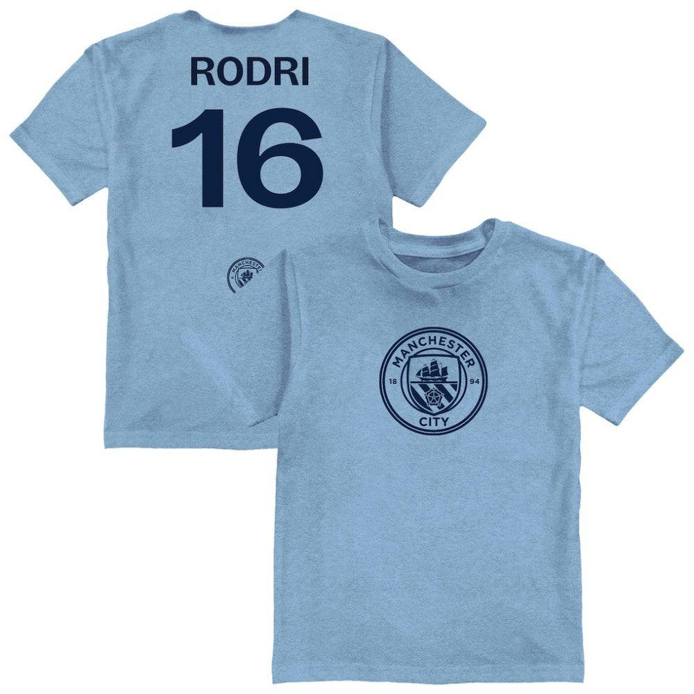 Rodri Manchester City Vive La Fete Youth Player Name & Number Color Badge T-Shirt Discount - Light Blue