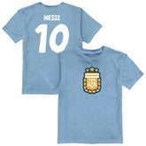 Lionel Messi Argentina National Team Vive La Fete Youth Player Name & Number Color Badge T-Shirt for sale - Light Blue