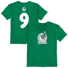 Raúl Jiménez Mexico National Team Vive La Fete Youth Player Name & Number Color Badge T-Shirt for sale - Green