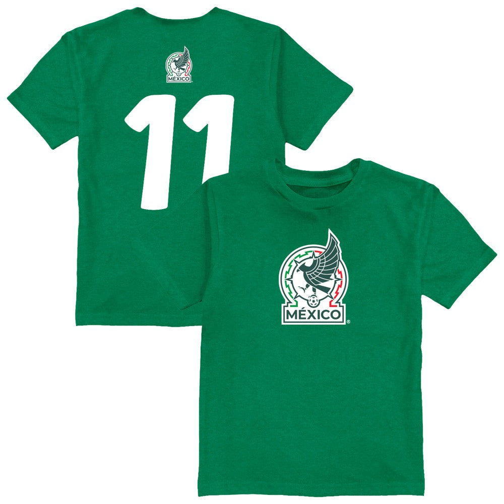 Santiago Gimenez Mexico National Team Vive La Fete Youth Player Name & Number Color Badge T-Shirt for sale - Green