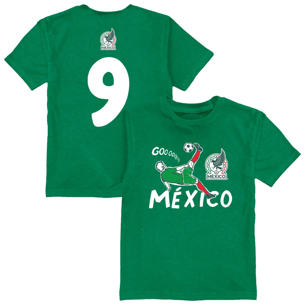 Raúl Jiménez Mexico National Team Vive La Fete Youth Player Name & Number Chilena Style T-Shirt - Green on sale