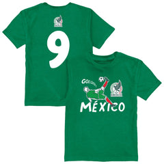Raúl Jiménez Mexico National Team Vive La Fete Youth Player Name & Number Chilena Style T-Shirt for sale - Green