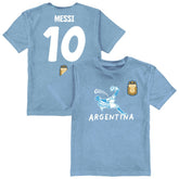 Lionel Messi Argentina National Team Vive La Fete Toddler Player Name & Number Chilena Style T-Shirt for sale - Light Blue