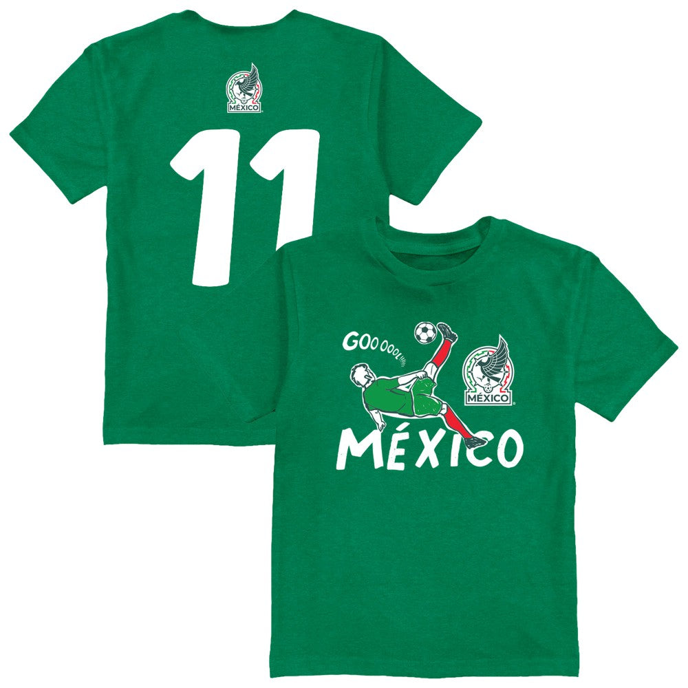 Santiago Gimenez Mexico National Team Vive La Fete Toddler Player Name & Number Chilena Style T-Shirt for sale - Green
