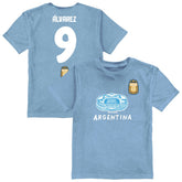 Julián Álvarez Argentina National Team Vive La Fete Youth Player Name & Number Stadium Style T-Shirt for sale - Light Blue