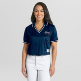Atlanta Braves WEAR by Erin Andrews Women's Cropped Polo Navy